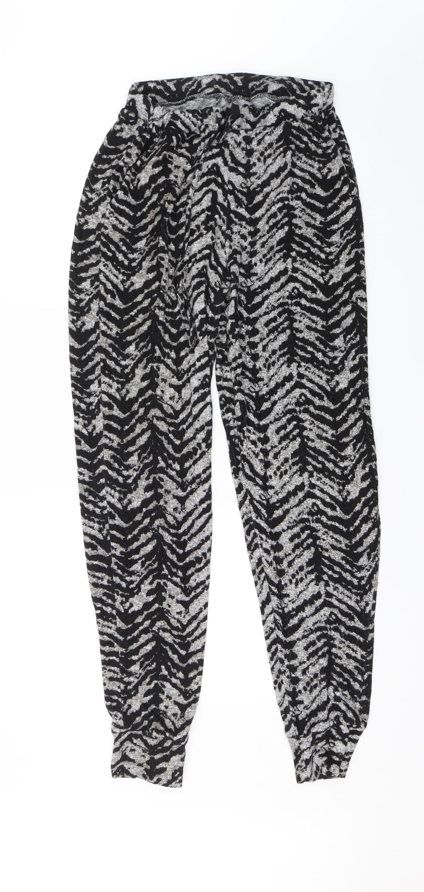 Peacocks Womens Black Animal Print  Trousers  Size 6 L29 in