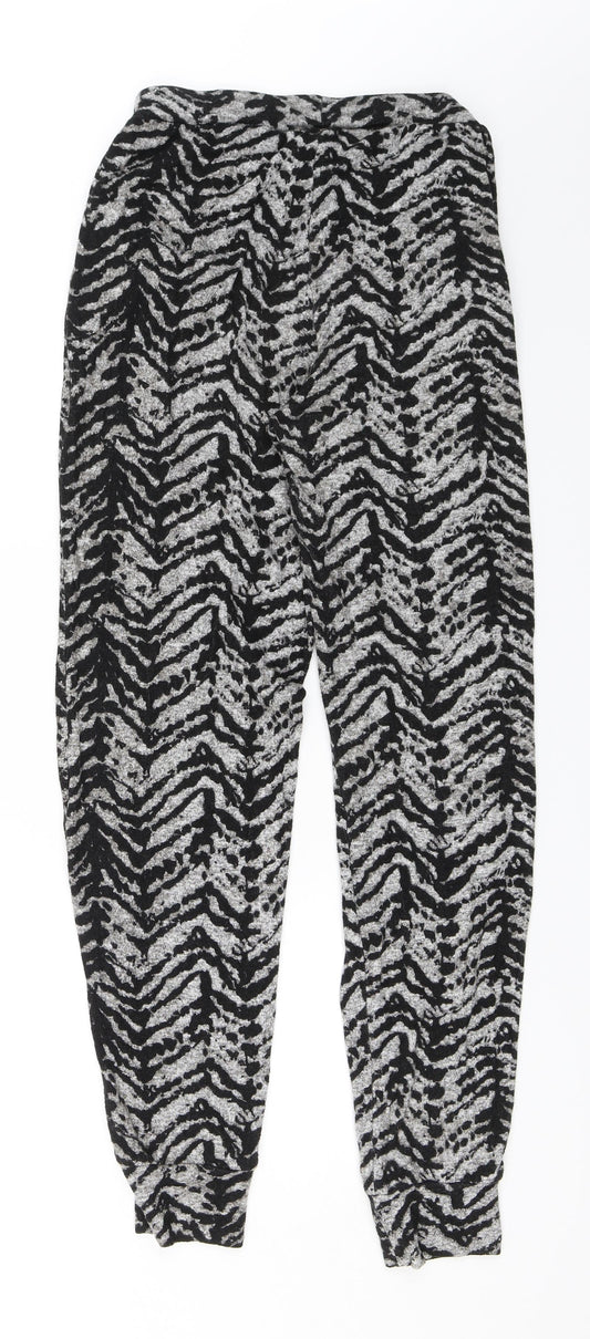 Peacocks Womens Black Animal Print  Trousers  Size 6 L29 in