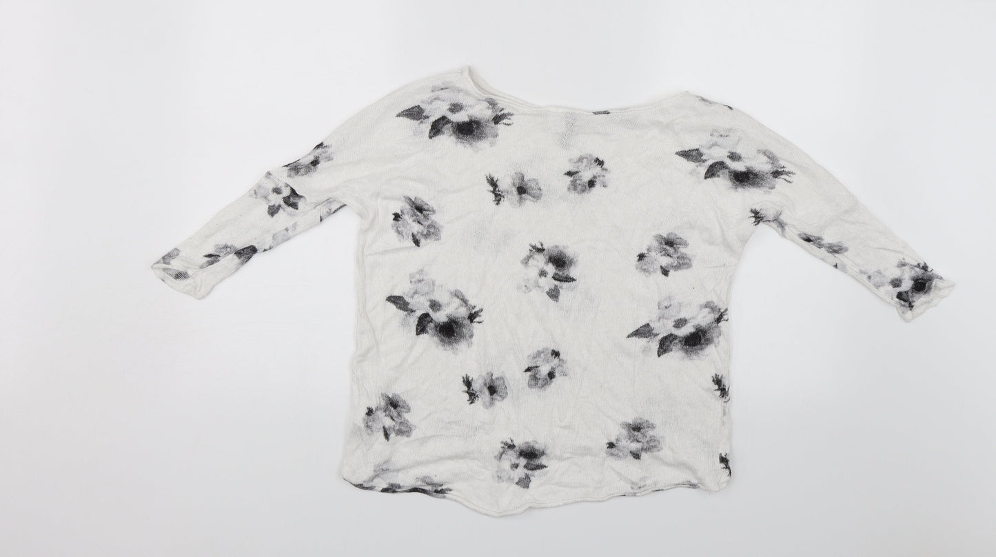 Divided Womens White Floral  Pullover Jumper Size XS