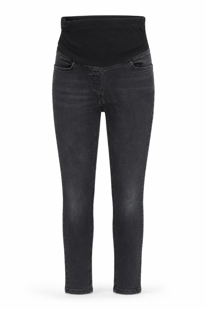 Front view of Jojo Maman Bebe women’s black tapered jeans, size UK 10, 29-inch leg