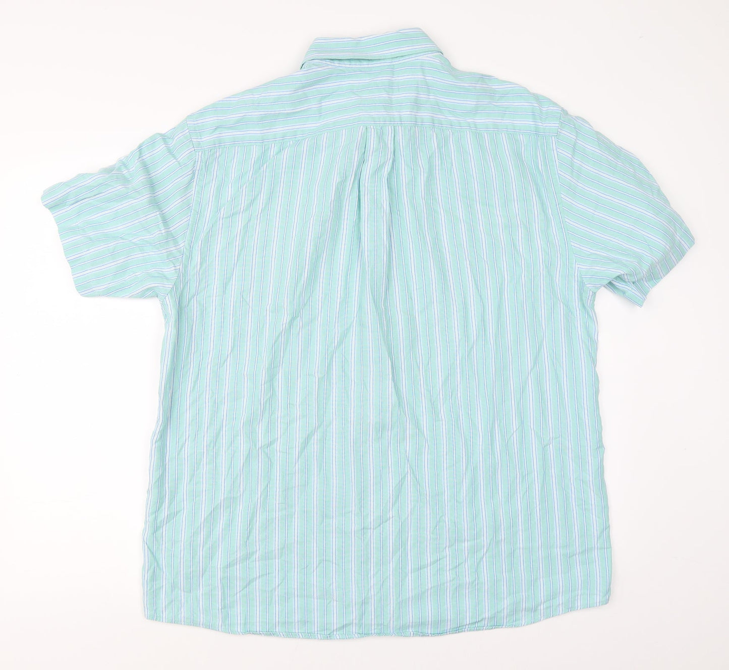Marks & Spencer Mens Green Striped   Button-Up Size L