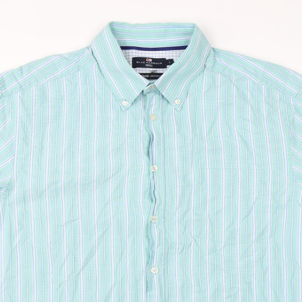 Marks & Spencer Mens Green Striped   Button-Up Size L