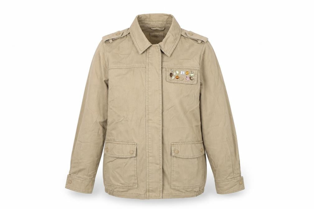 Front view of Papaya women’s beige jacket, size UK 12