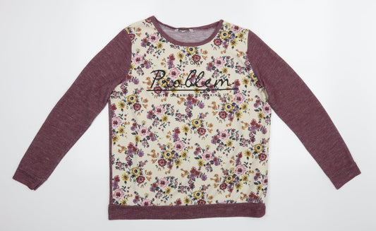 Clockhouse Womens Purple Floral  Pullover Jumper Size XL