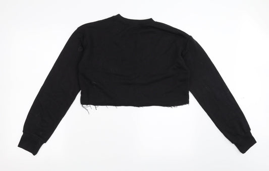 Nasty Gal Womens Black   Pullover Sweatshirt Size 10  - cropped distressed hem