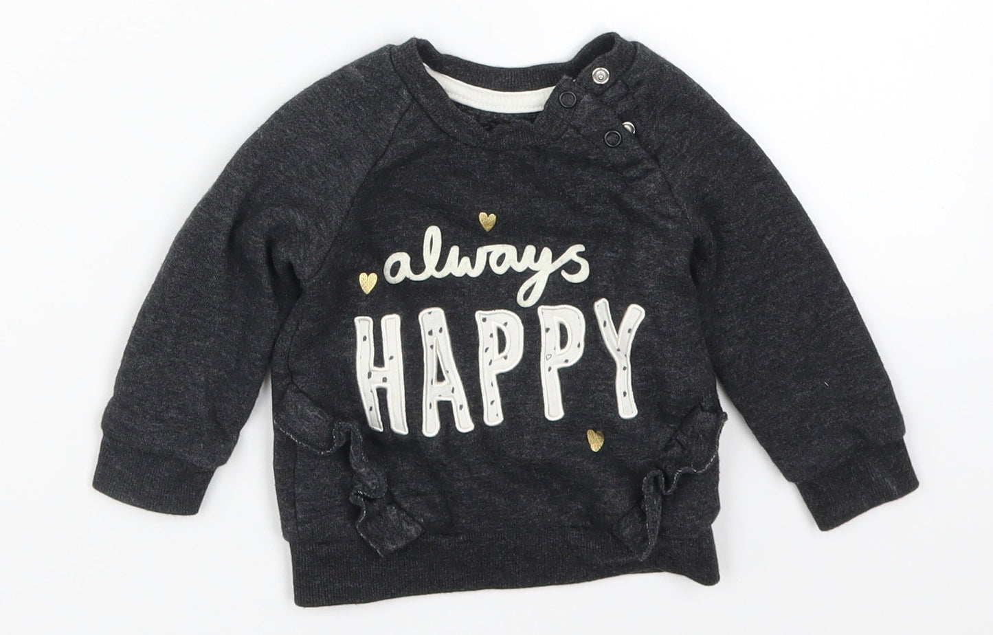Primark Girls Grey   Basic T-Shirt Size 6-9 Months  - Always Happy