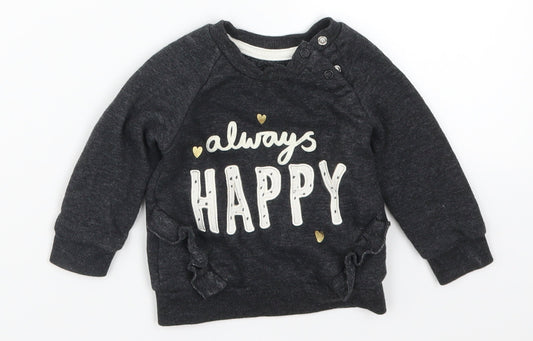 Primark Girls Grey   Basic T-Shirt Size 6-9 Months  - Always Happy
