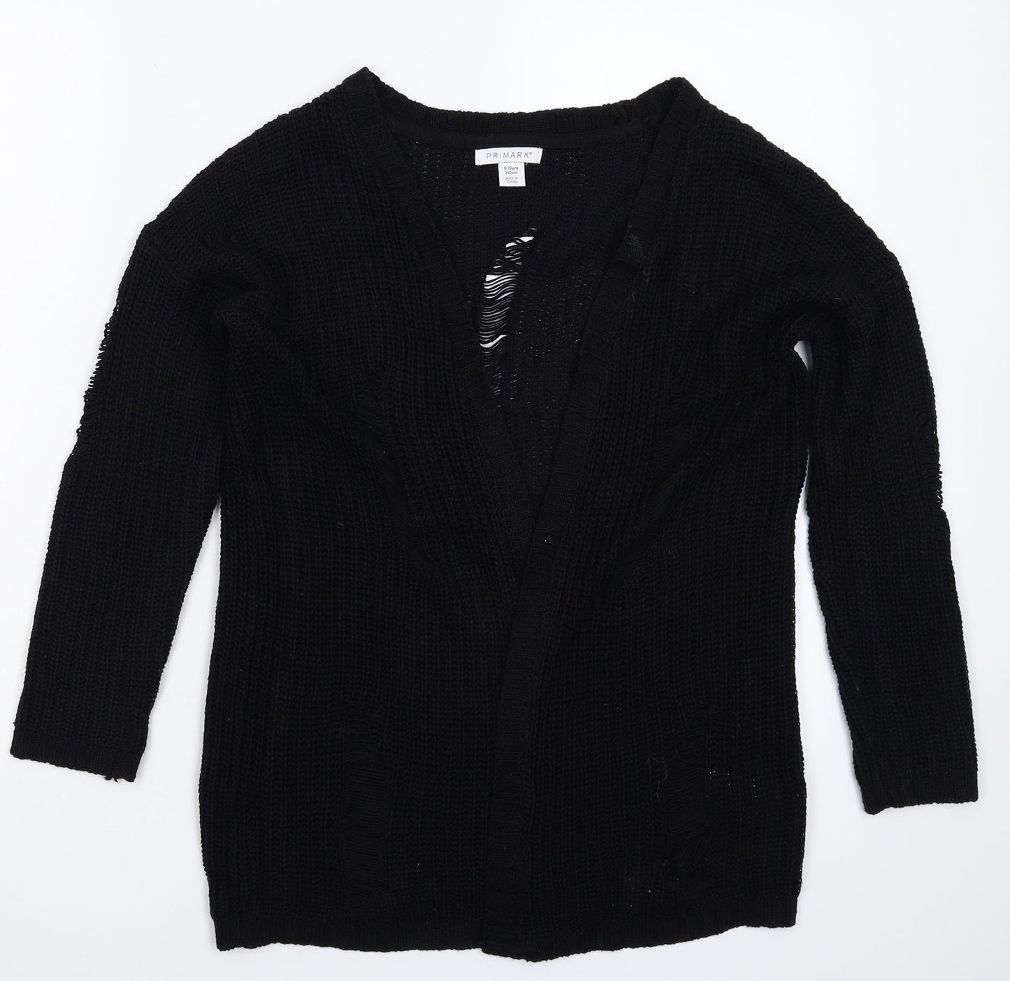 Primark Girls Black  Knit Cardigan Jumper Size 9-10 Years  - Distressed