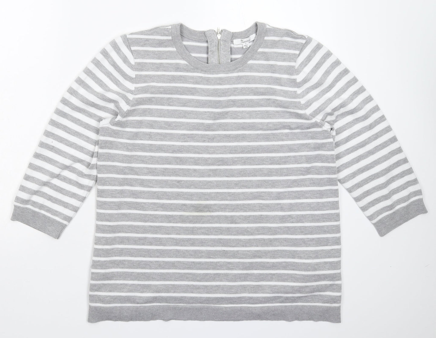 89th & Madison Womens Grey Striped Knit Pullover Jumper Size L