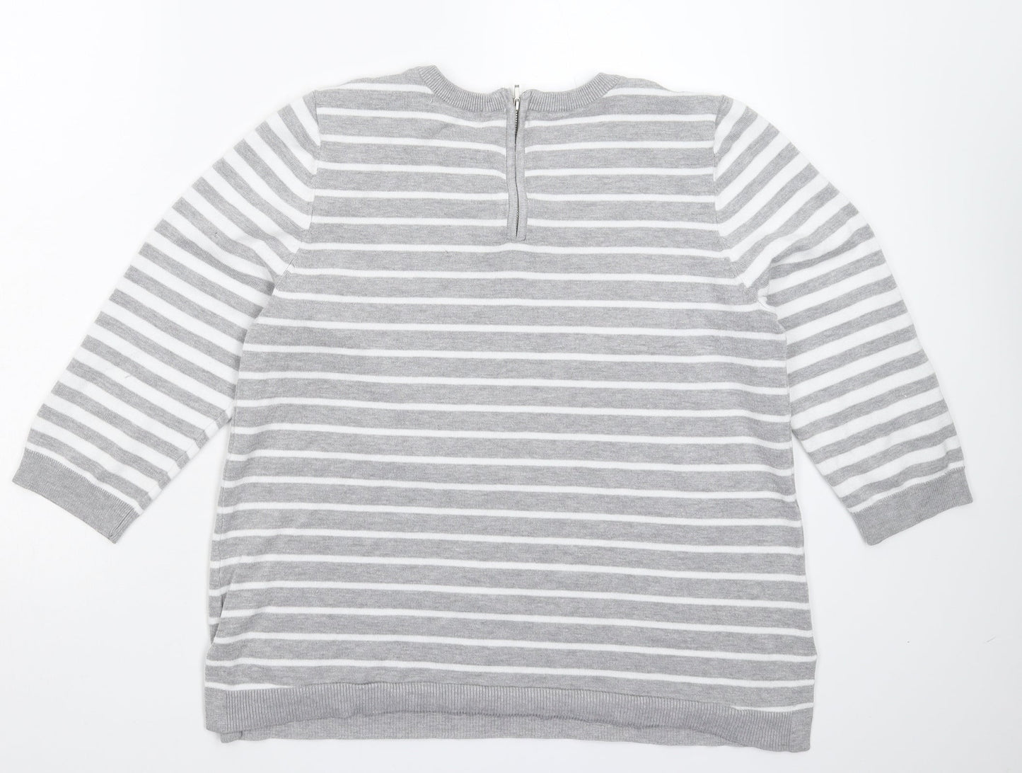 89th & Madison Womens Grey Striped Knit Pullover Jumper Size L