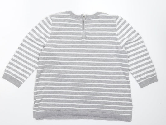 89th & Madison Womens Grey Striped Knit Pullover Jumper Size L