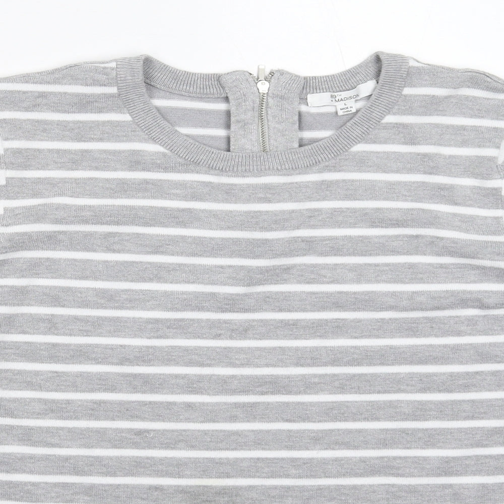 89th & Madison Womens Grey Striped Knit Pullover Jumper Size L