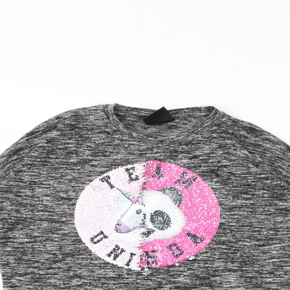 YD Girls Grey   Pullover Jumper Size 8-9 Years  - Reversible sequins
