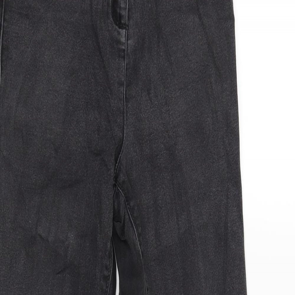 Close-up detail of Denim women’s grey straight jeans, size UK 8, 28-inch leg