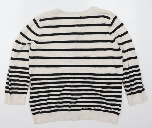 H&M Womens White Striped  Cardigan Jumper Size M
