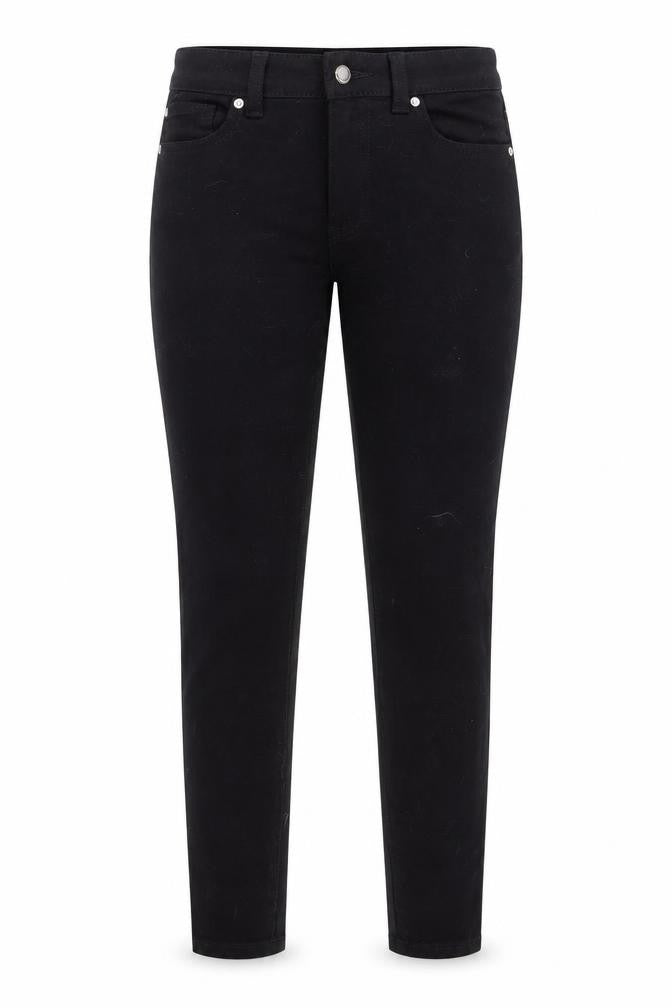 Front view of Denim & Co. women’s black denim skinny jeans, size UK 10, 27-inch leg