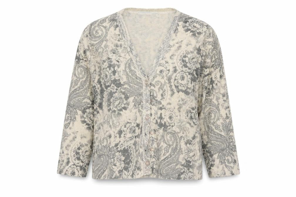 AMARANTO Womens Beige Paisley Knit Cardigan Jumper Size 14