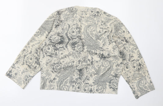 AMARANTO Womens Beige Paisley Knit Cardigan Jumper Size 14