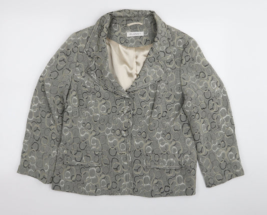 planet Womens Grey Geometric  Jacket Blazer Size 14