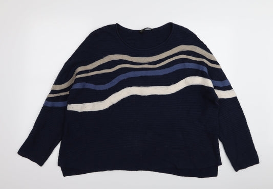 Doris Stretch Womens Blue Striped  Pullover Jumper Size 14