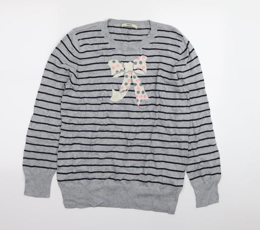 Oasis Womens Grey Striped  Pullover Jumper Size M