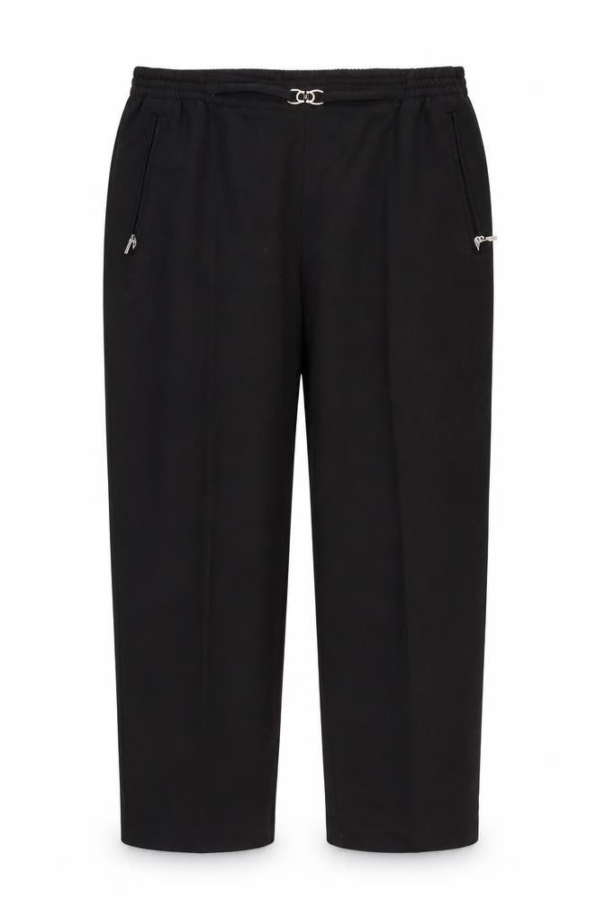 Front view of CANDA women’s black trousers, size UK 12, - stretch waistband