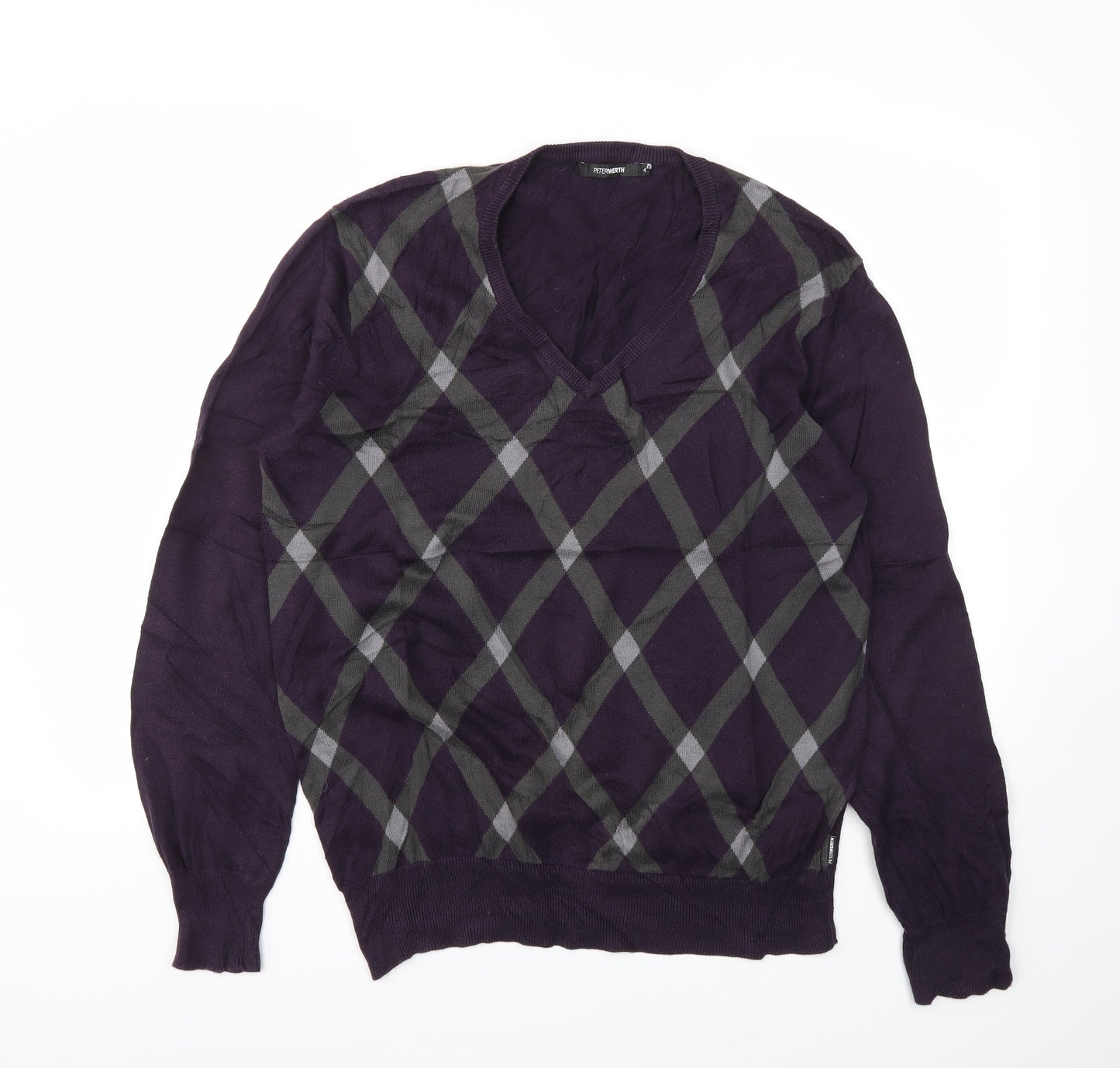 PETERERTH Mens Purple Geometric  Pullover Sweatshirt Size L