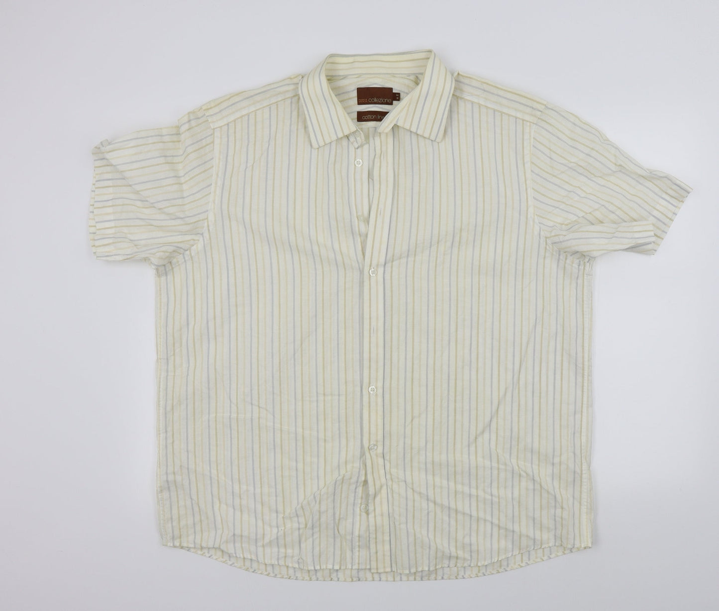 M&S Mens Beige Striped   Button-Up Size XL