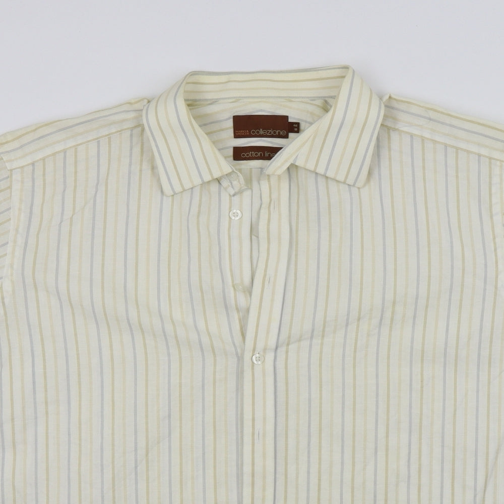 M&S Mens Beige Striped   Button-Up Size XL