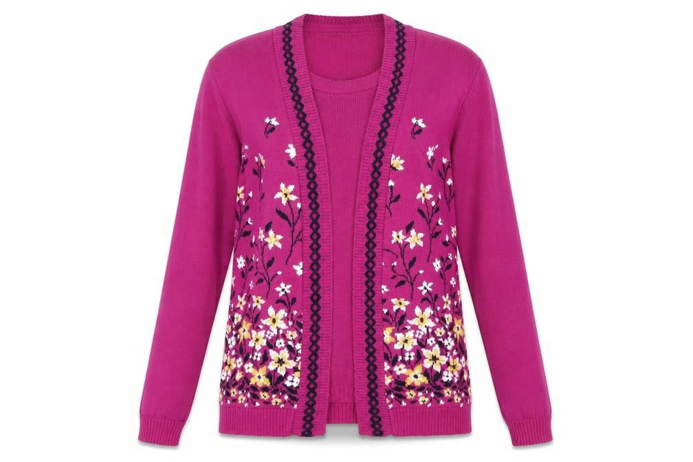 Front view of ARISTA women’s pink floral jumper, size UK 10