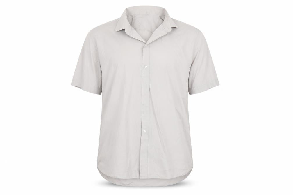 Front view of Taylor & Wright men’s grey button-up, size 18.5