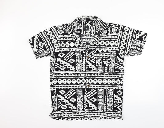 Tepa Womens Black Geometric  Basic Button-Up Size S