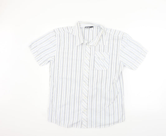 ox Womens Silver Striped  Basic Button-Up Size M