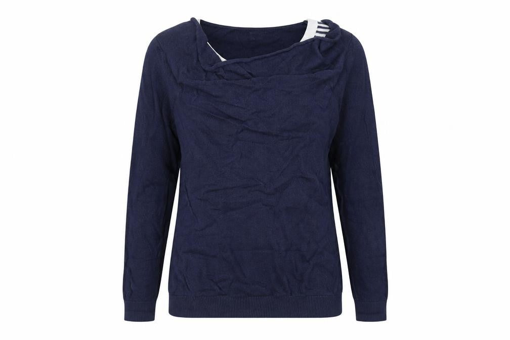 Front view of Soon women’s blue jumper, size UK 12