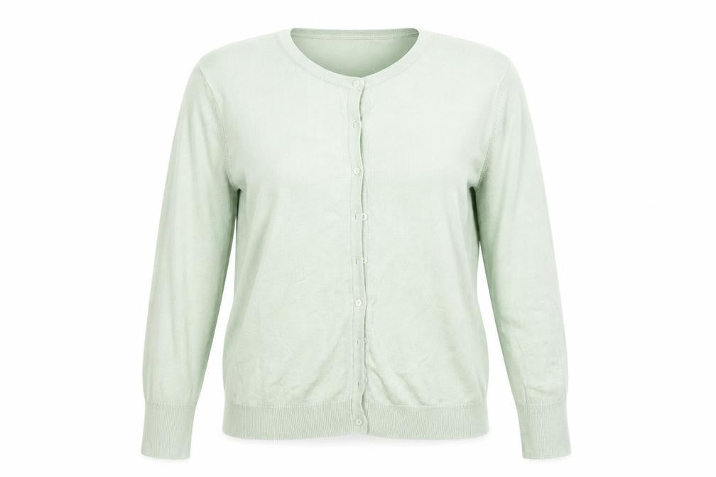 Front view of Dunnes women’s green cardigan jumper, size M