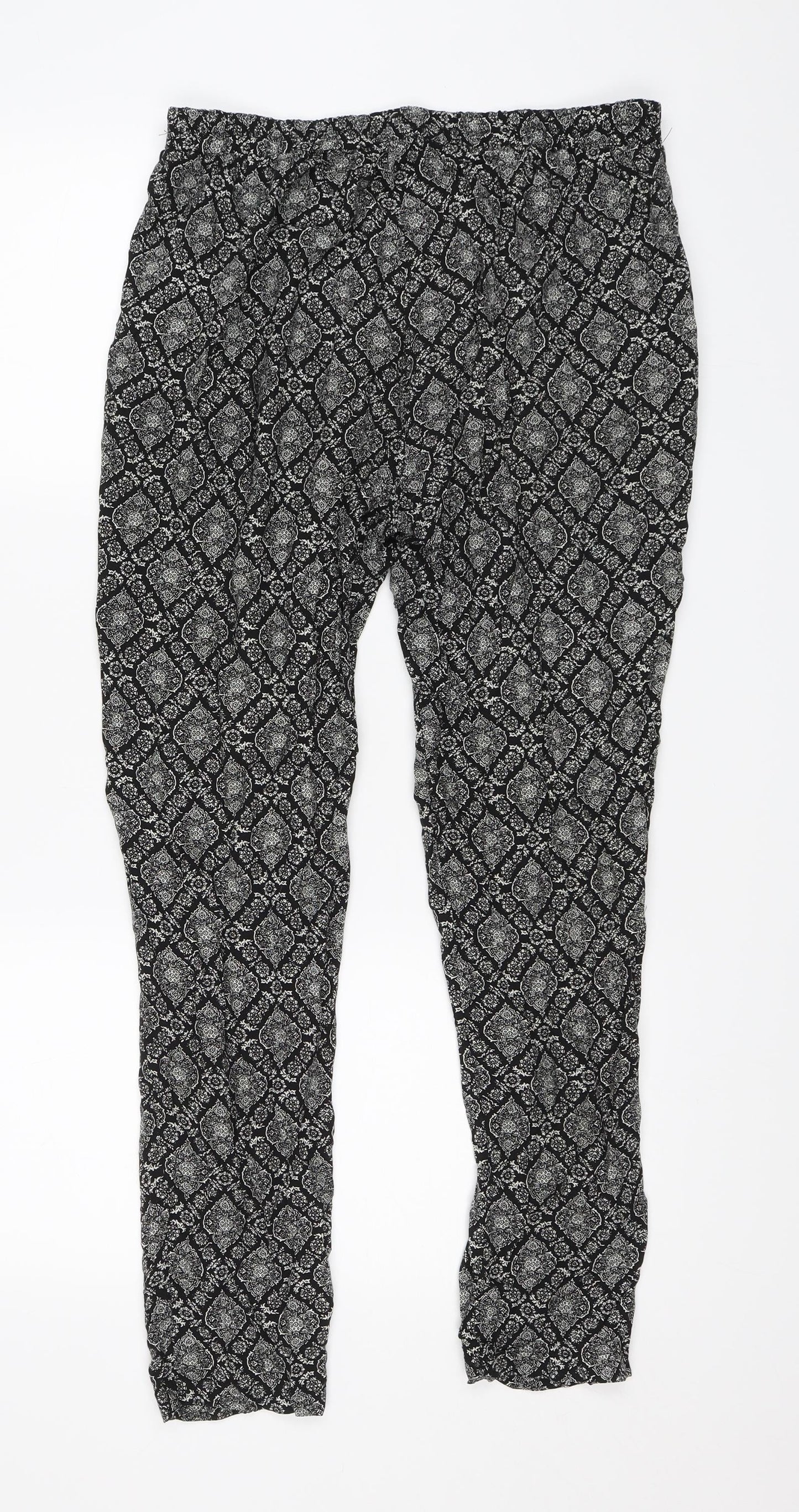 Autonomy Womens Black Geometric  Harem Trousers Size 12 L27 in