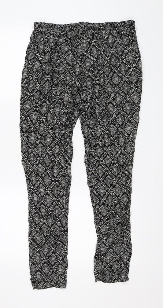 Autonomy Womens Black Geometric  Harem Trousers Size 12 L27 in