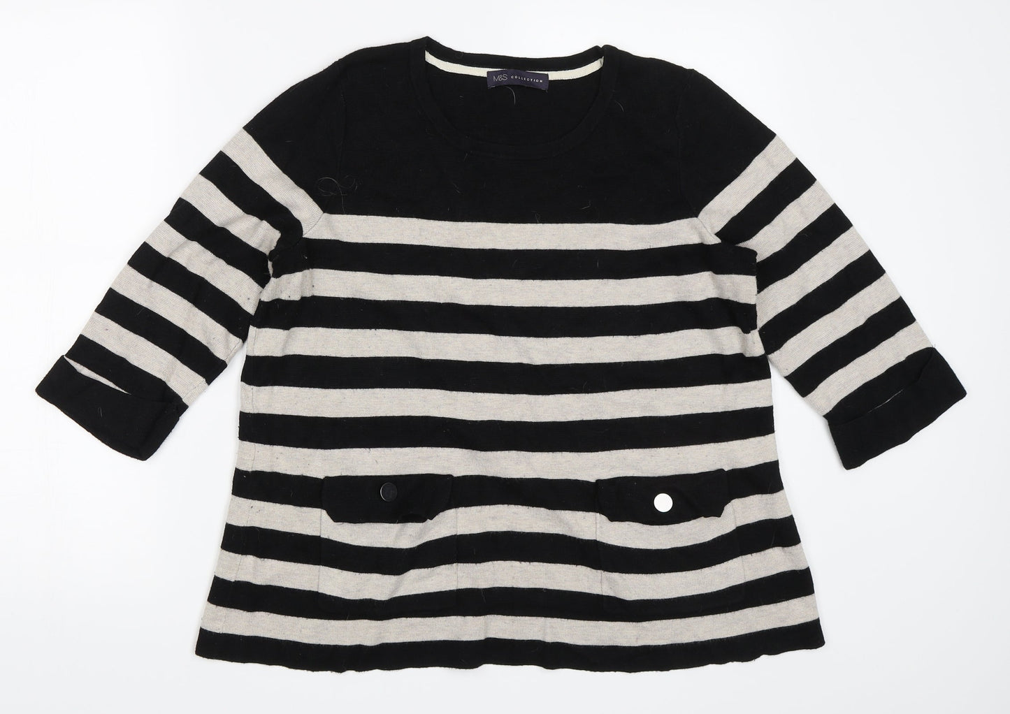 Marks and Spencer Womens Black Striped  Pullover Jumper Size 16