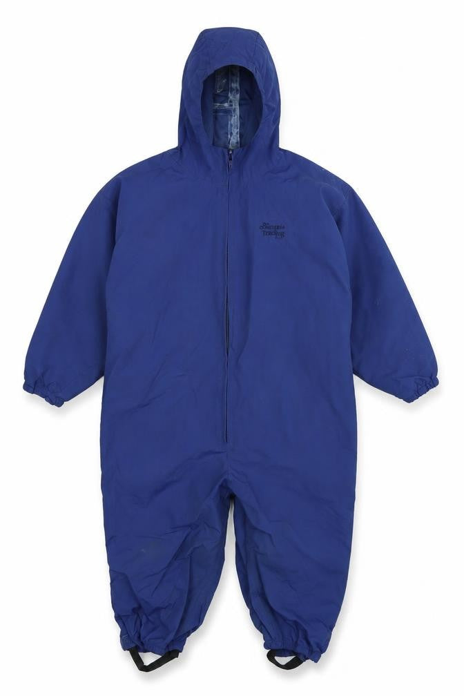 Front view of The Great Little Trading Co boys’ blue snowsuit, size M