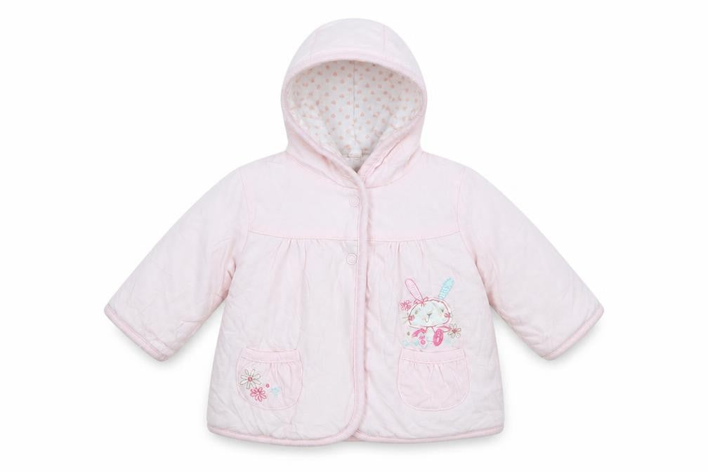 Front view of Peacocks girls’ pink cardigan jumper, size 0-3, months