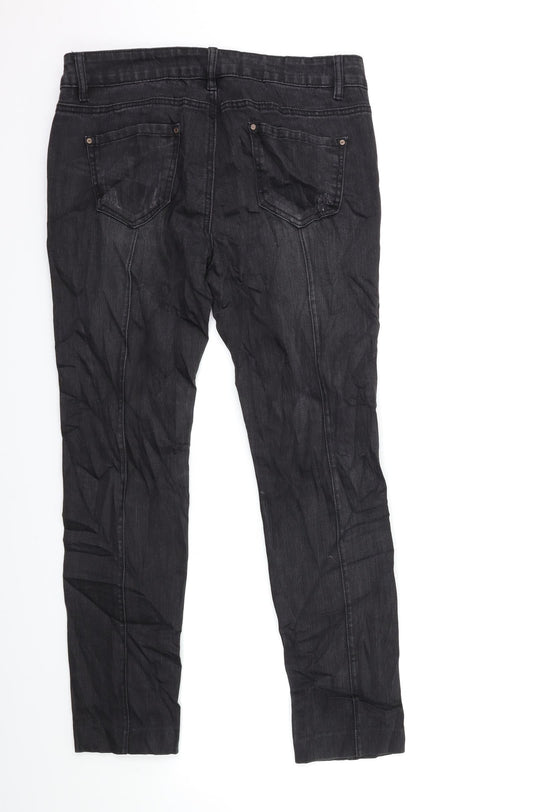 Preworn Womens Black  Denim Skinny Jeans Size 12 L28 in