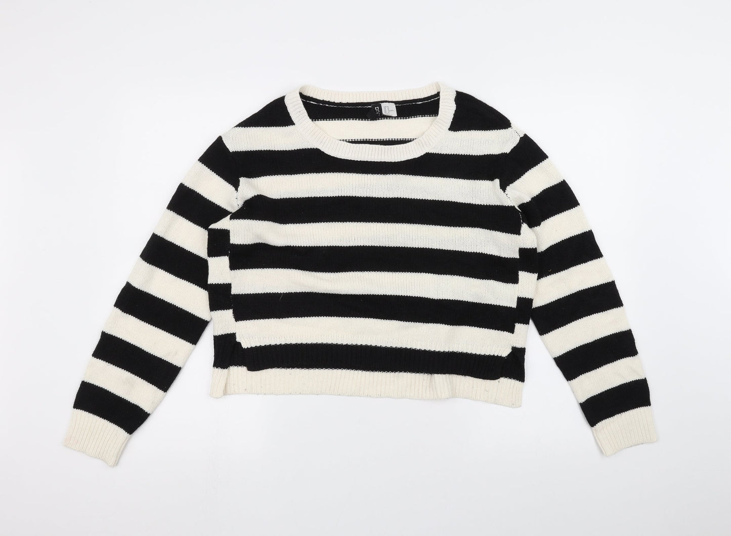 H&M Womens White Striped  Pullover Jumper Size M