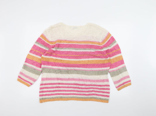 Signature Womens White Striped Knit Pullover Jumper Size M