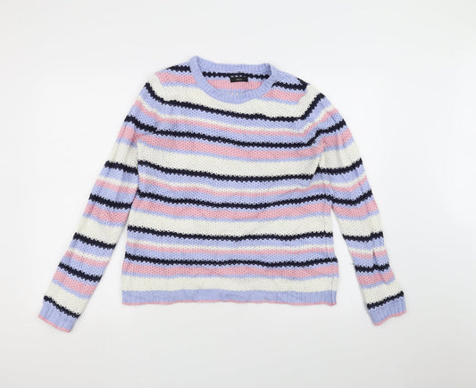 M&Co Womens White Striped  Pullover Jumper Size 10