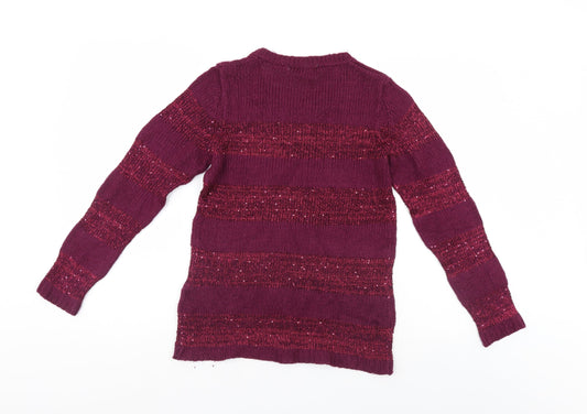Isle Womens Purple Striped  Pullover Jumper Size 10