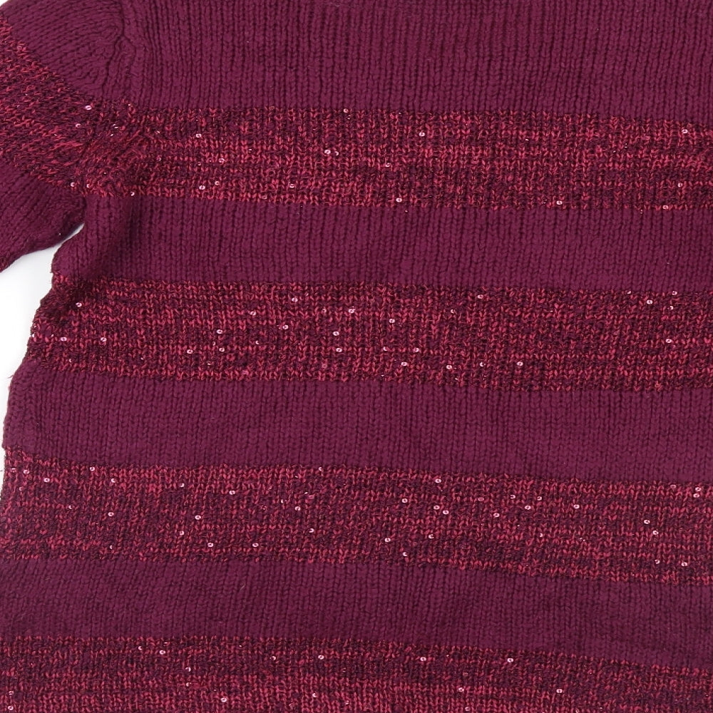 Isle Womens Purple Striped  Pullover Jumper Size 10