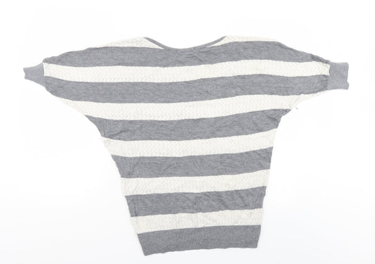 FOREVER 21 Womens Grey Striped  Pullover Jumper Size M  - Bat Wing