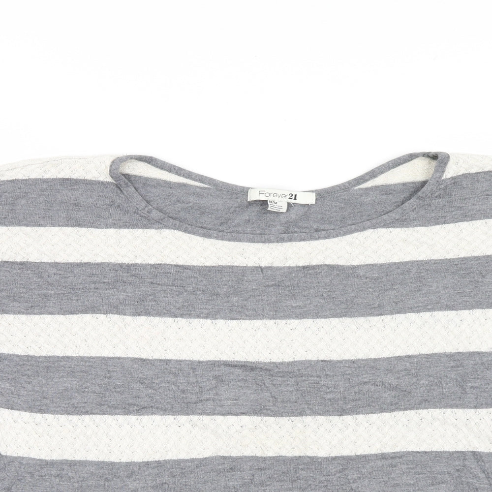FOREVER 21 Womens Grey Striped  Pullover Jumper Size M  - Bat Wing
