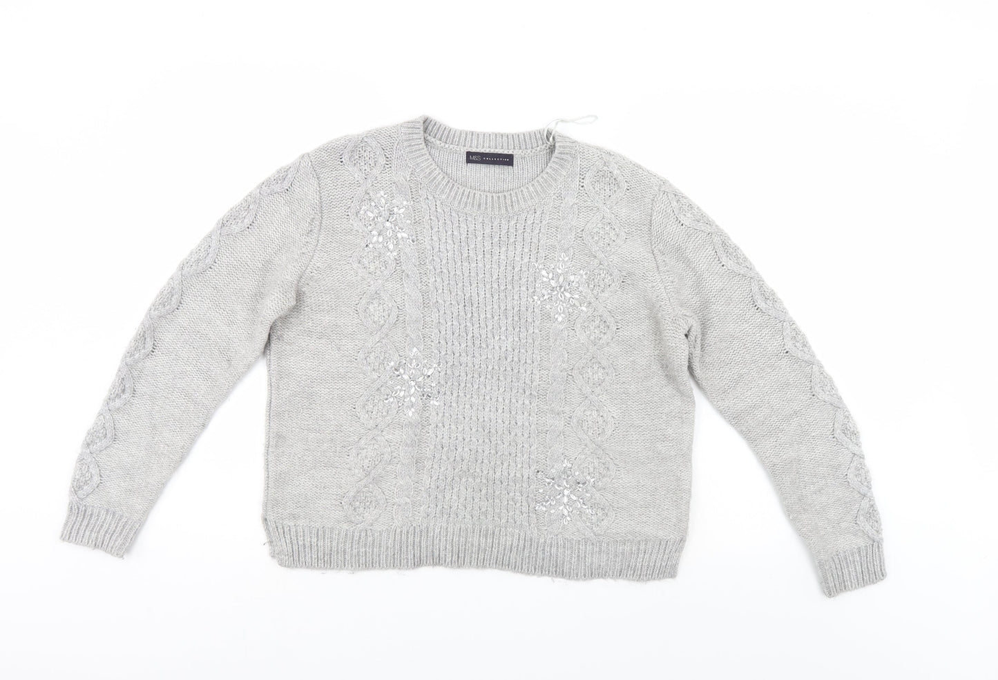 M&S Womens Grey Argyle/Diamond  Henley Jumper