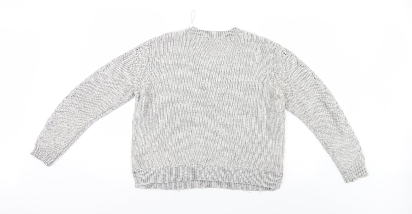 M&S Womens Grey Argyle/Diamond  Henley Jumper